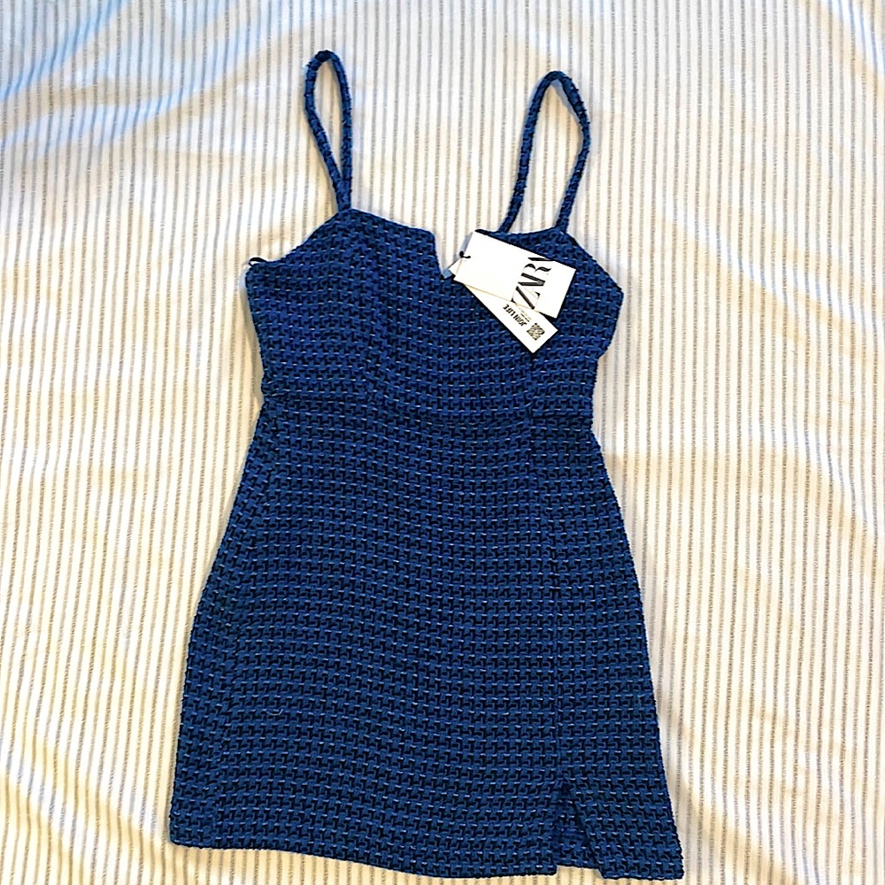 ZARA Textured blue dress size M